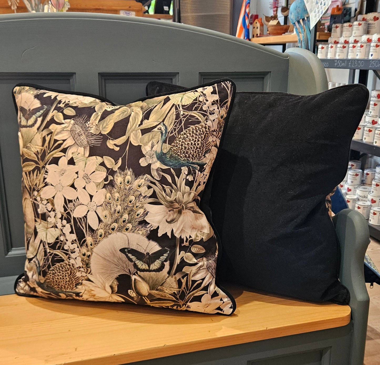 Midnight Peacock Botanical Scatter Cushion