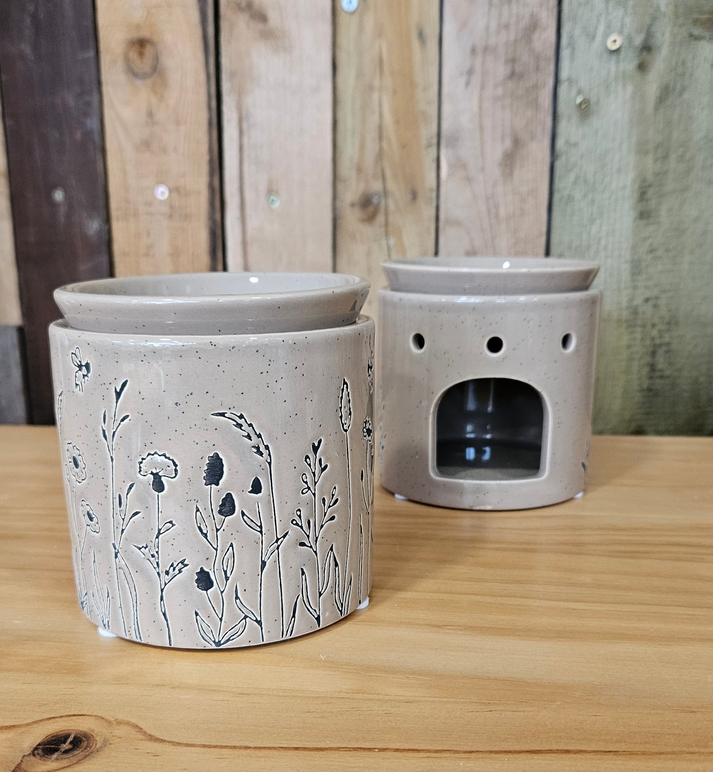 Floral Taupe Ceramic Wax Melter