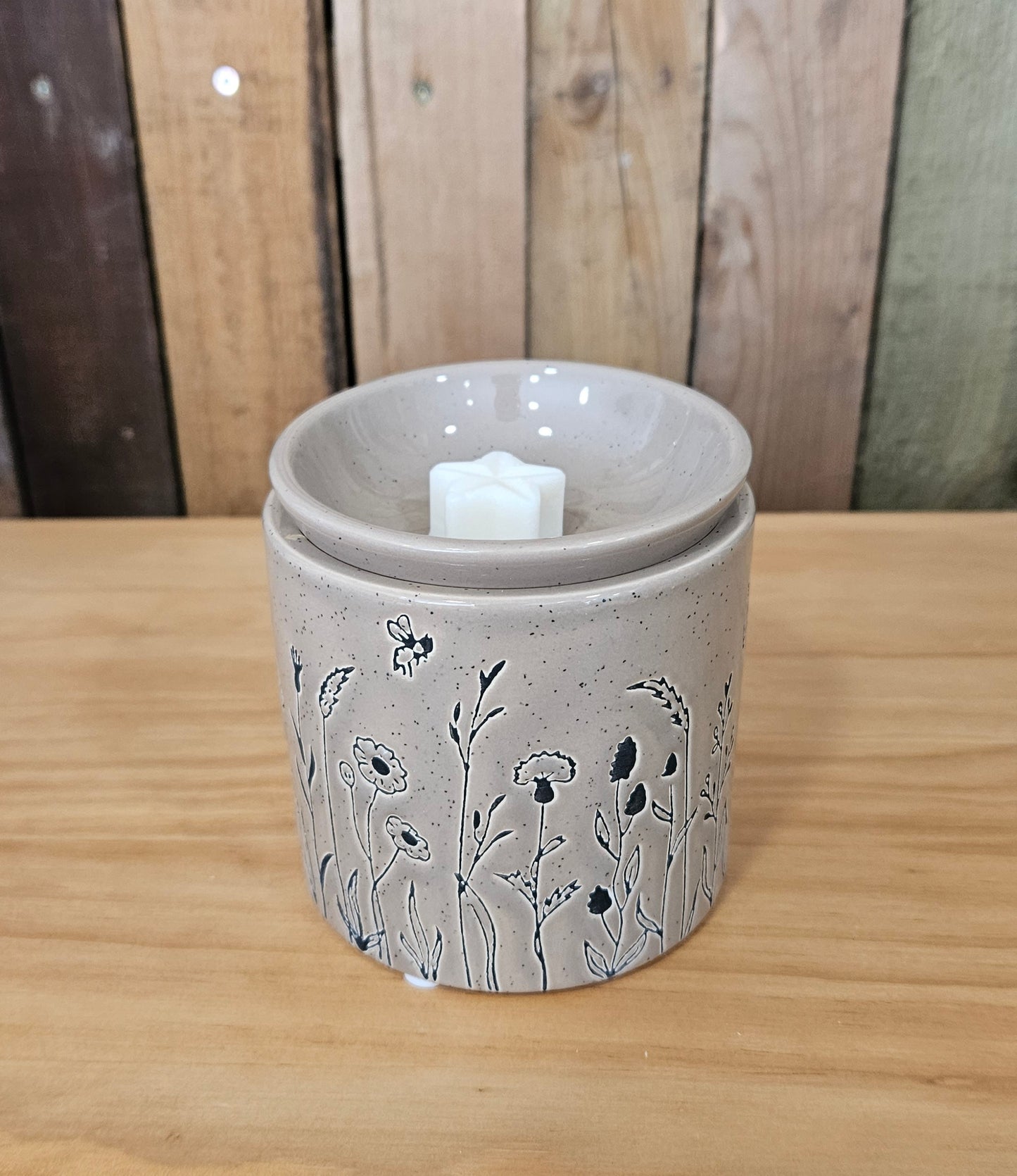 Floral Taupe Ceramic Wax Melter