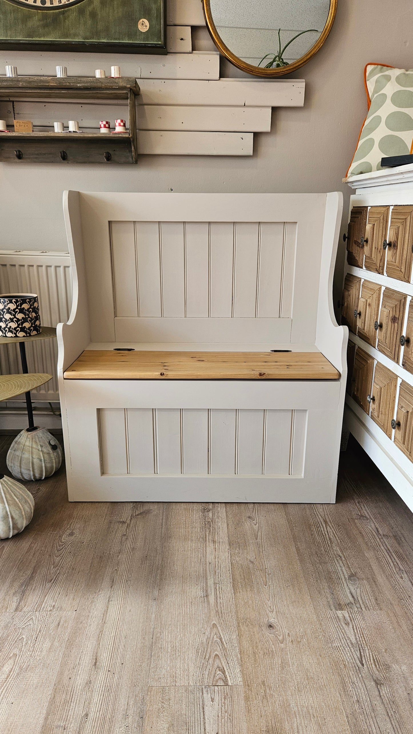 Monks Bench painted in Cool Beans with storage