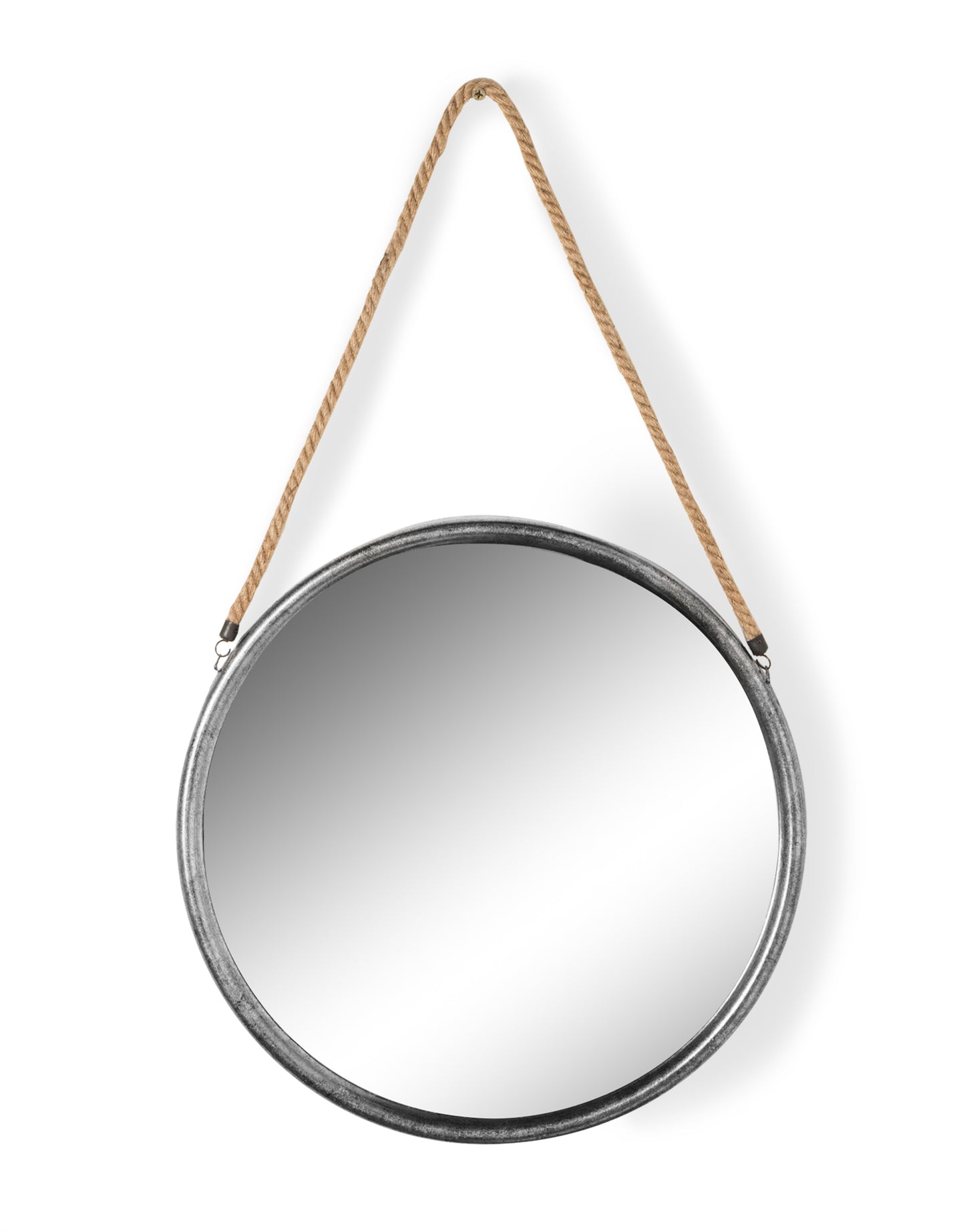 Round Metal Mirror with Rope Hanger