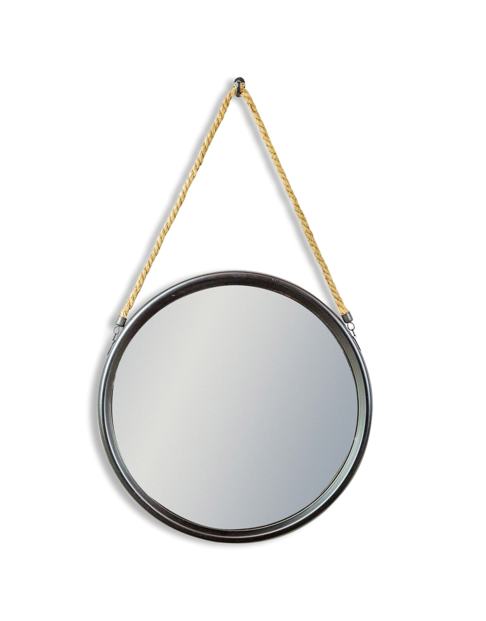 Round Metal Mirror with Rope Hanger