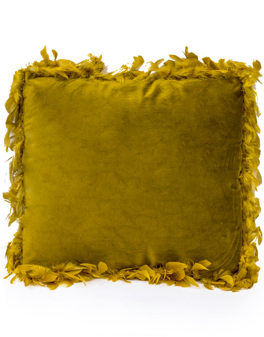 Mustard Feather Edged Square Cushion
