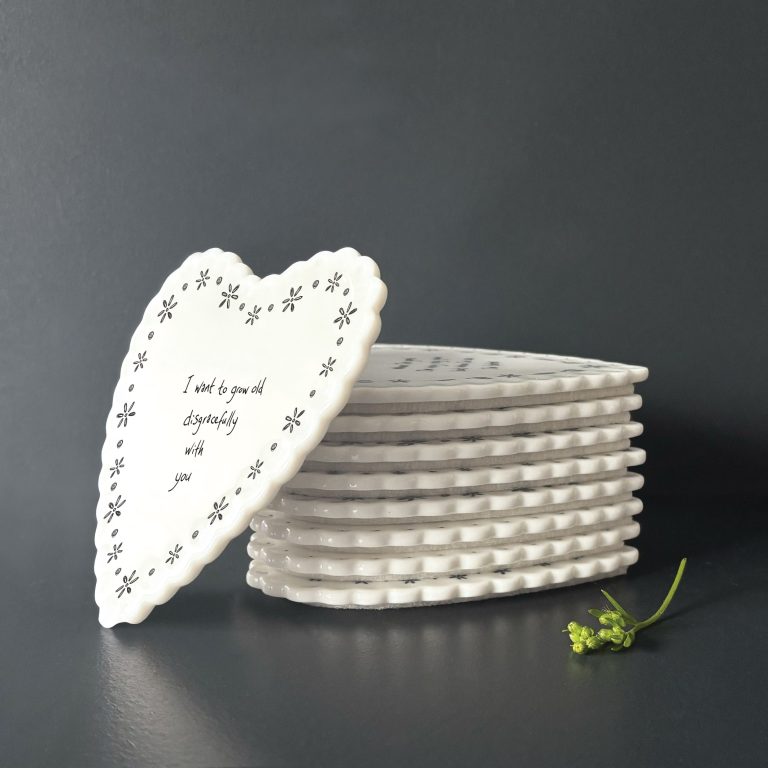 East of India ‘Grow Old Disgracefully’ Heart Scallop Coaster