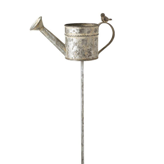 METAL BIRD ON WATERING CAN GARDEN STAKE