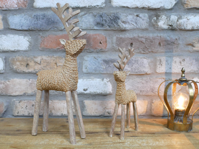 Rattan and Wood Standing Reindeer