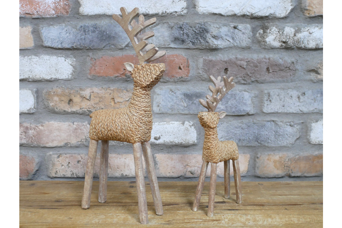 Rattan and Wood Standing Reindeer