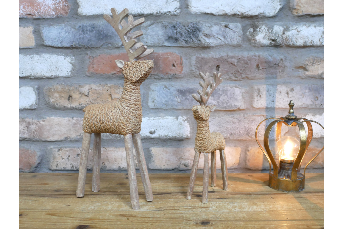 Rattan and Wood Standing Reindeer