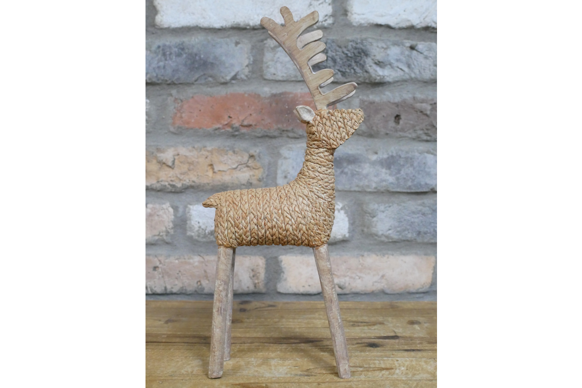 Rattan and Wood Standing Reindeer