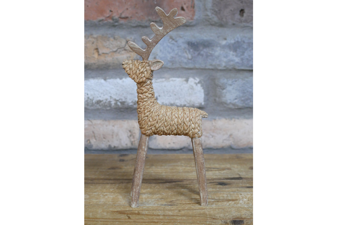 Rattan and Wood Standing Reindeer