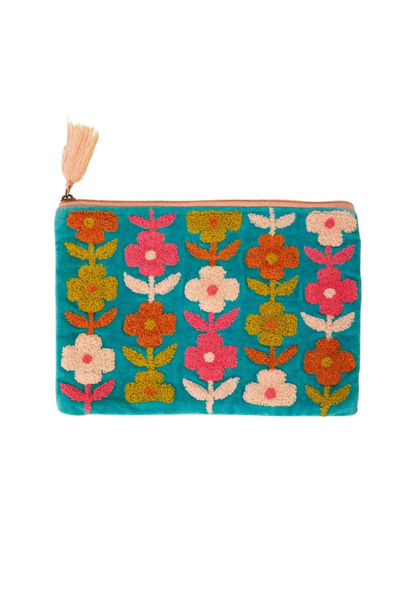 Rambling Flower Pouch - Aqua