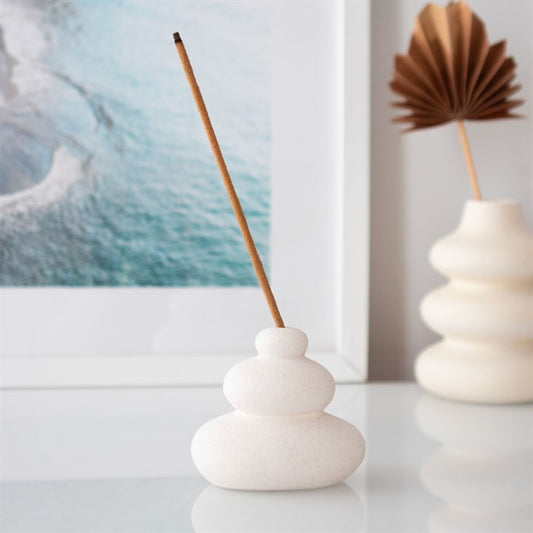 Cream Balancing Stones Incense Stick Holder