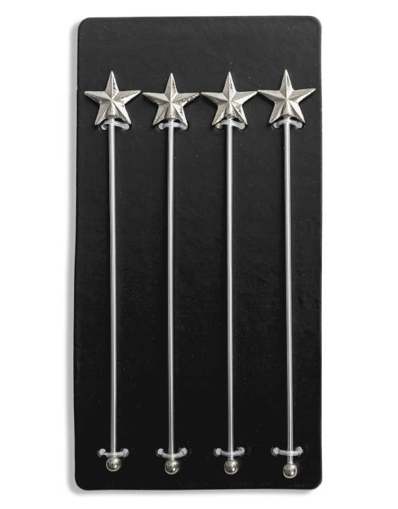 Set of 4 Nickel Star Drinks Stirrers