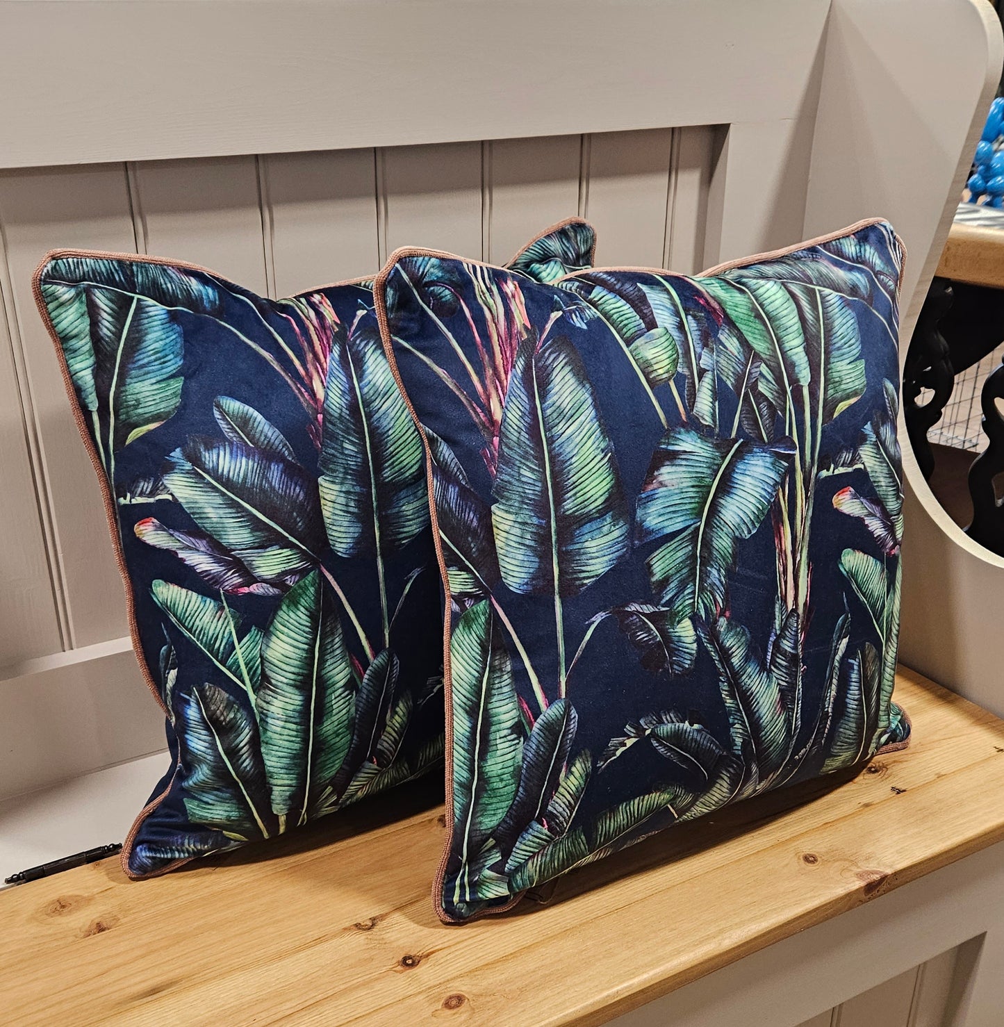 Blue and Green Leafy Cushion