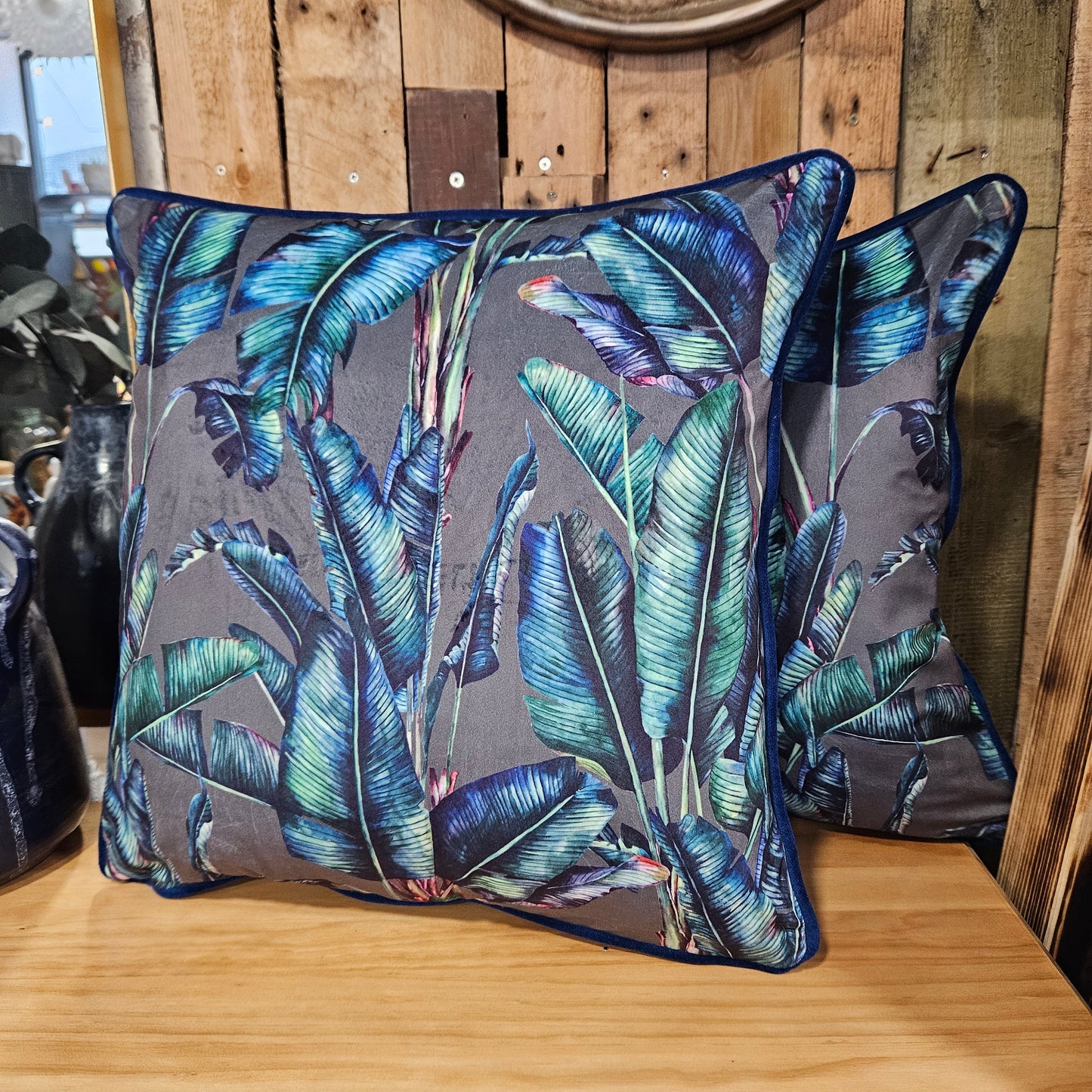 Blue, Green and Grey Leafy 18" Cushion