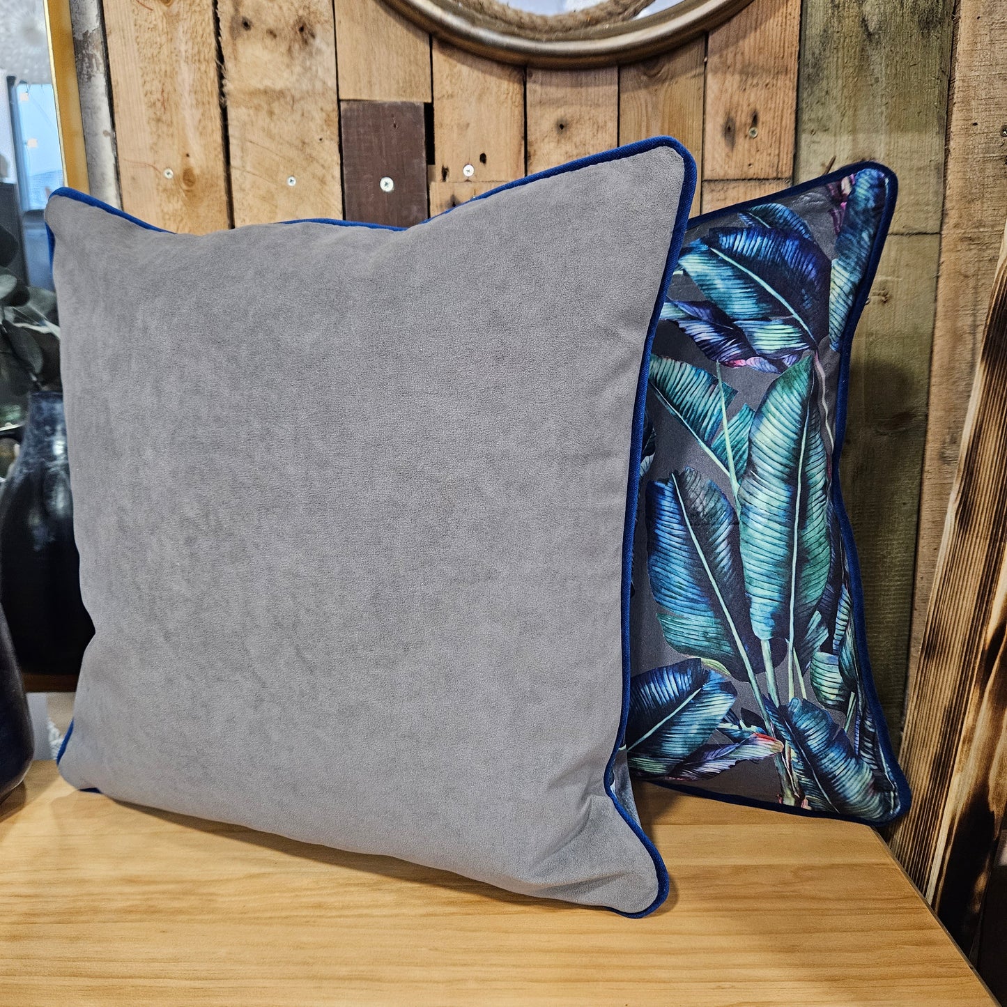 Blue, Green and Grey Leafy 18" Cushion