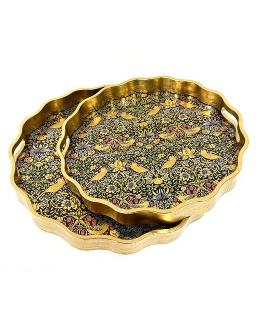 2 Brushed Gold Strawberry Thief Serving Trays