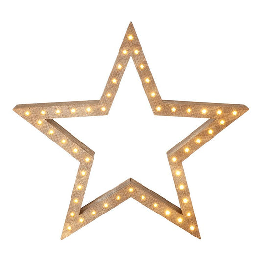 SML GREY WOODEN LED STAR ORNAMENT