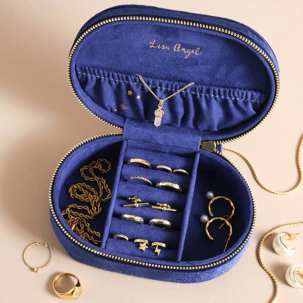 Starry Night Velvet Oval Jewellery Case in Navy