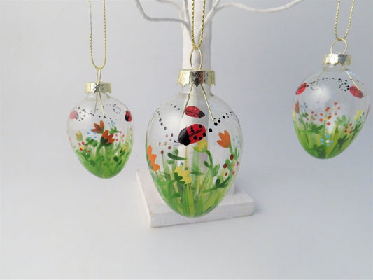 Hand Painted glass egg hanging decoration 6.8cm