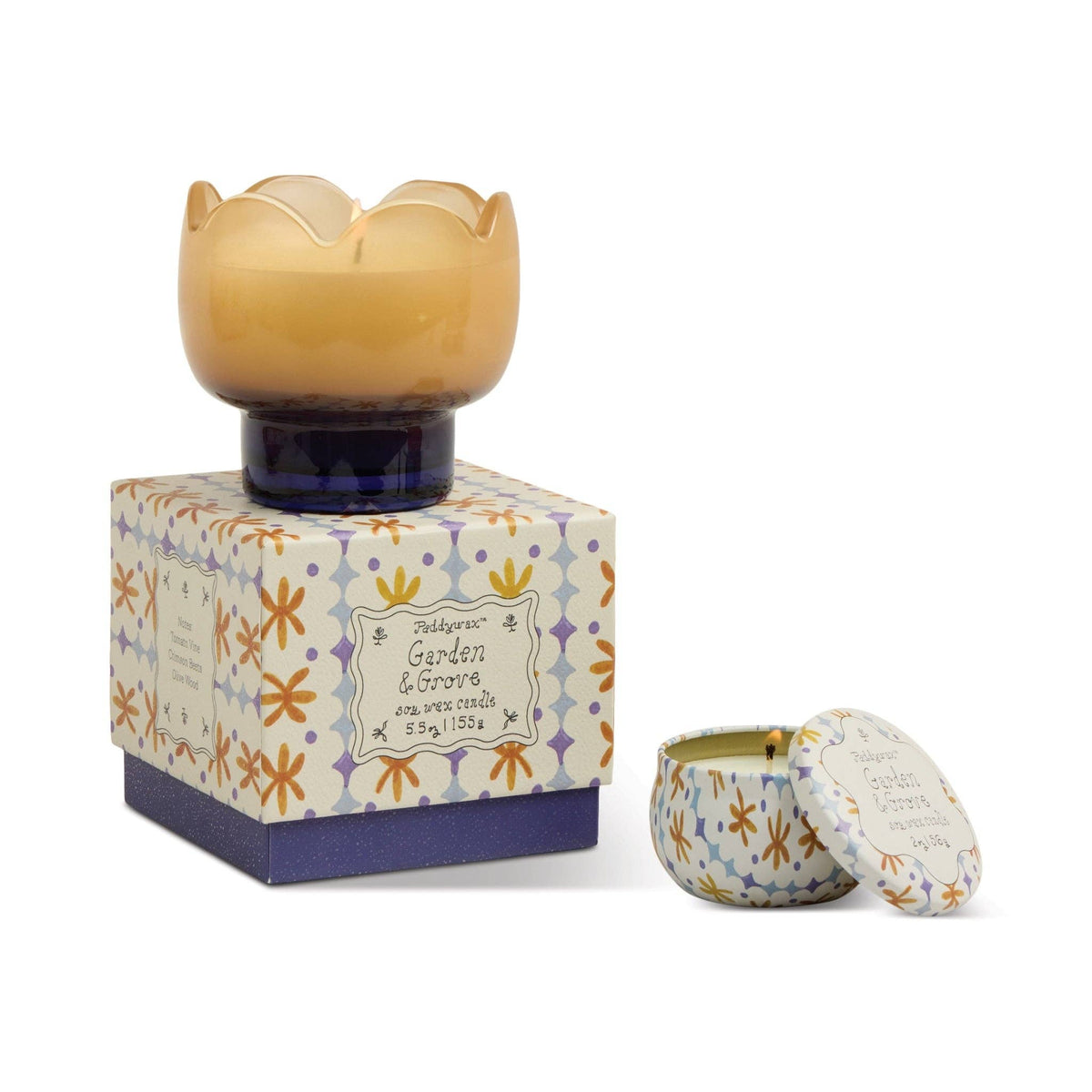 Tulip 5.5oz/155g Orange and Blue Glass Candle - Garden & Grove