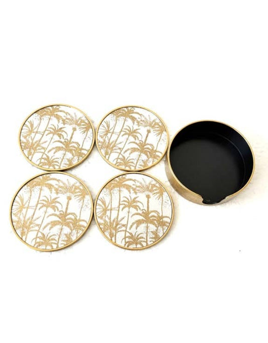 Set of 4 Palm Tree Round Coasters