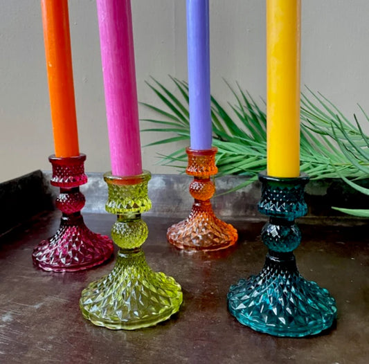 Glass candlestick holders 10cm