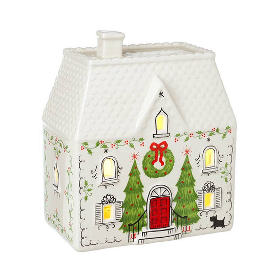 Christmas -LIGHT UP PORCELAIN HOUSE WITH TREES