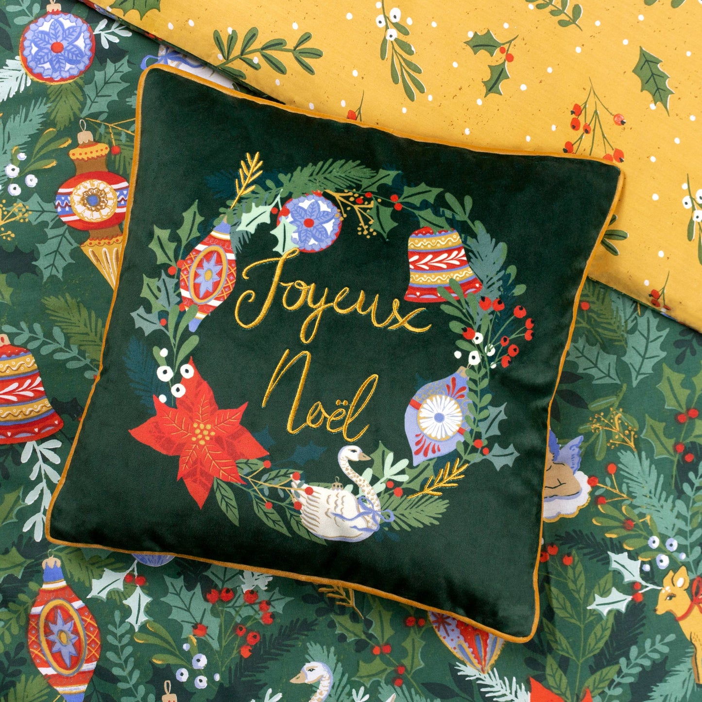 Deck The Halls Cushion Pine Green