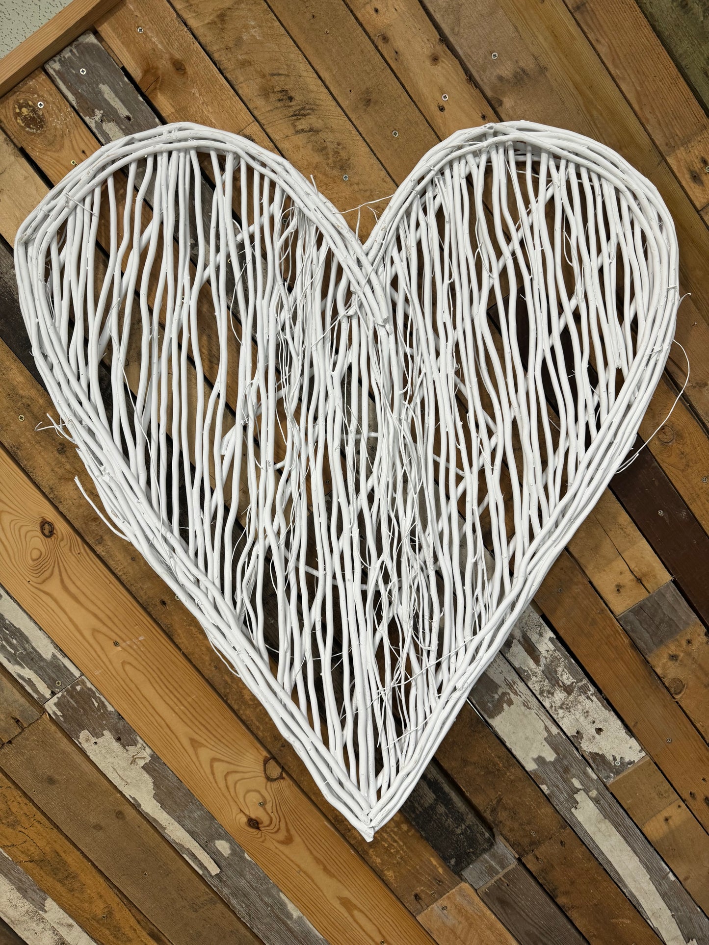 Large white wicker heart