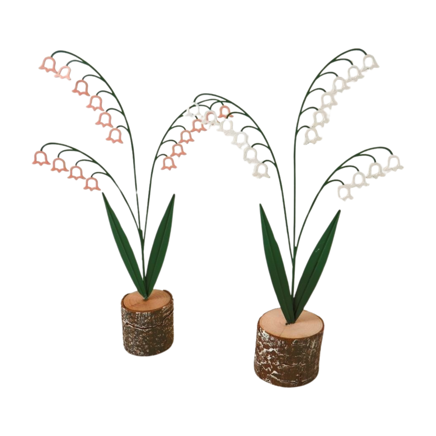 Metal snowdrop flower decoration on wooden base