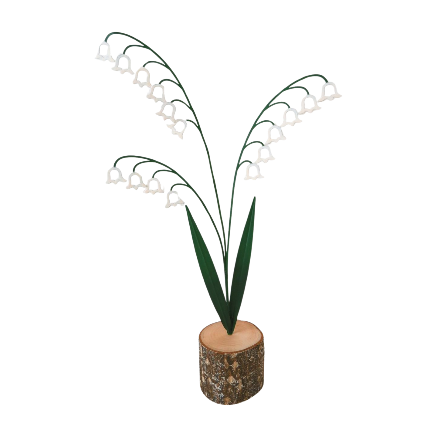 Metal snowdrop flower decoration on wooden base