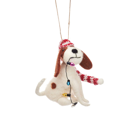 Dog with Fairy Lights Felt Hanging Decoration