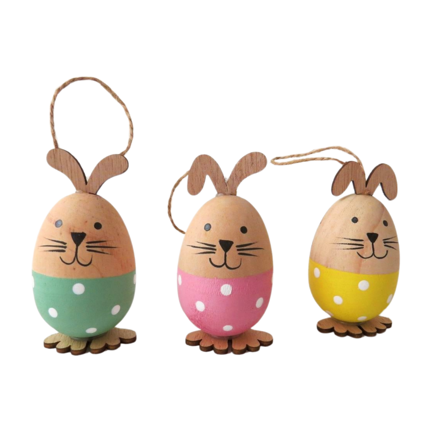 Set of 3 hanging egg shaped rabbit decorations