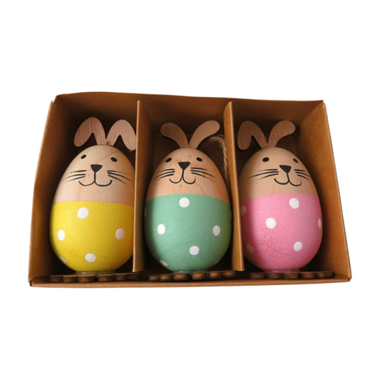 Set of 3 hanging egg shaped rabbit decorations