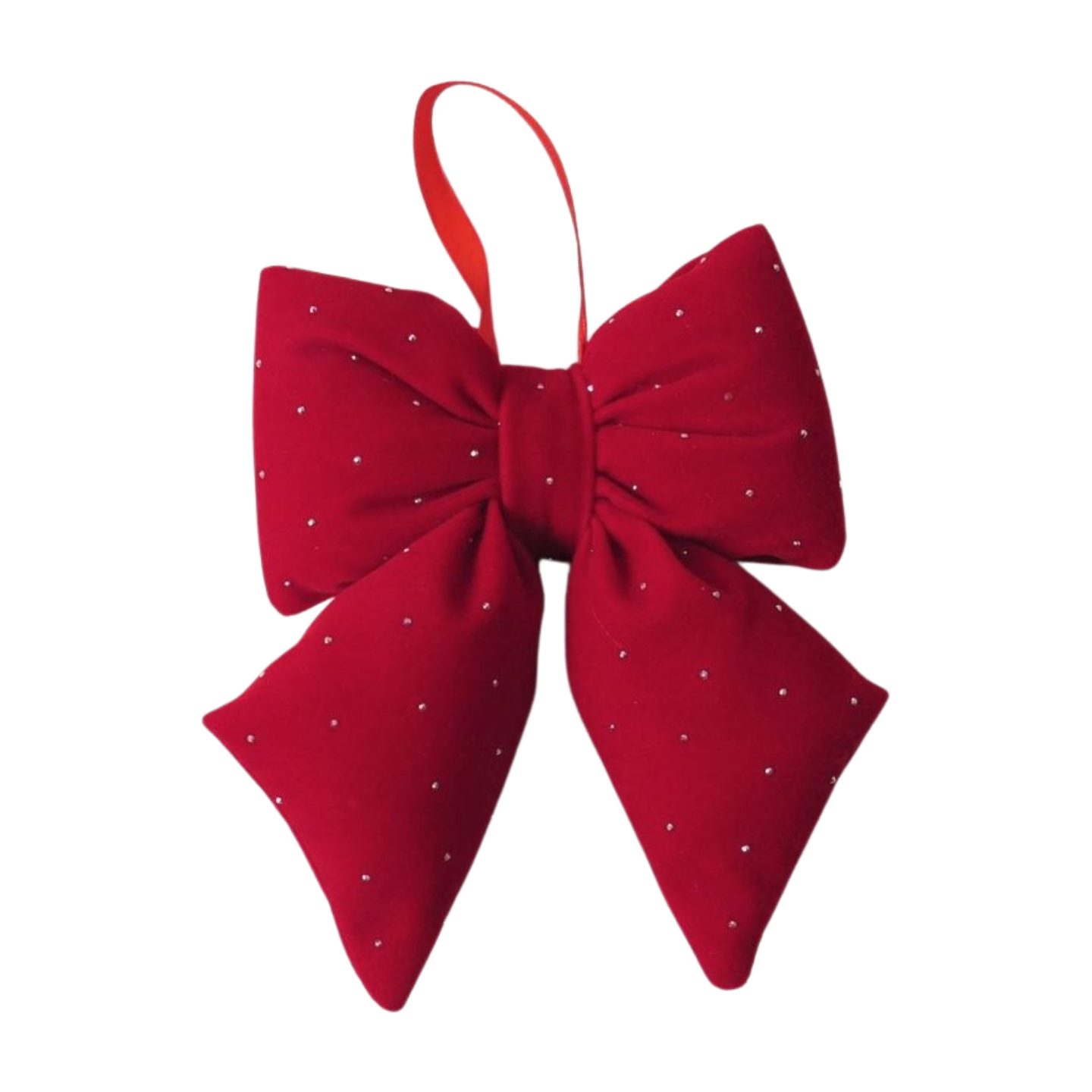 Red fabric hanging bow with diamond detail