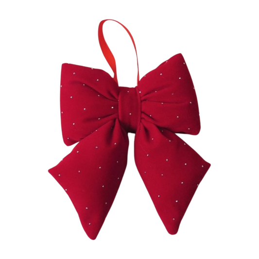 Red fabric hanging bow with diamond detail