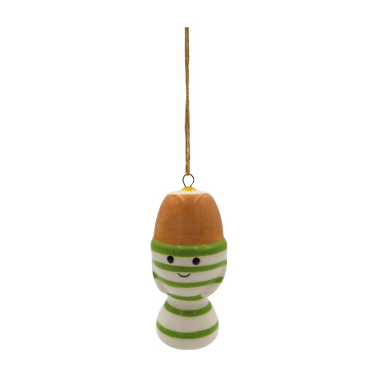 Fun ceramic egg in egg cup hanging decoration