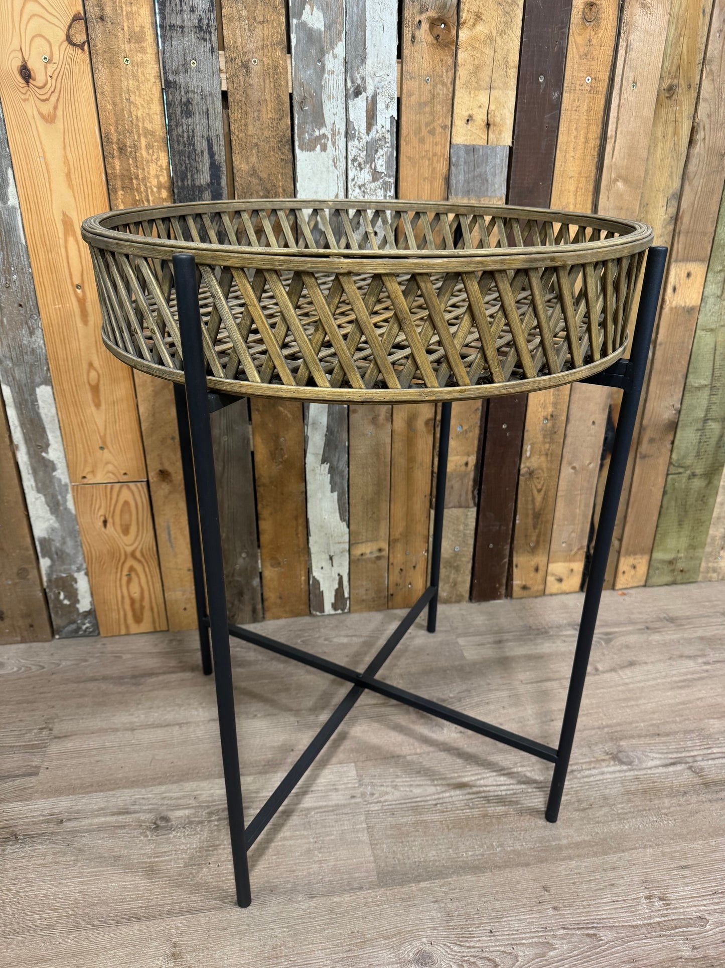 Rattan tray side table