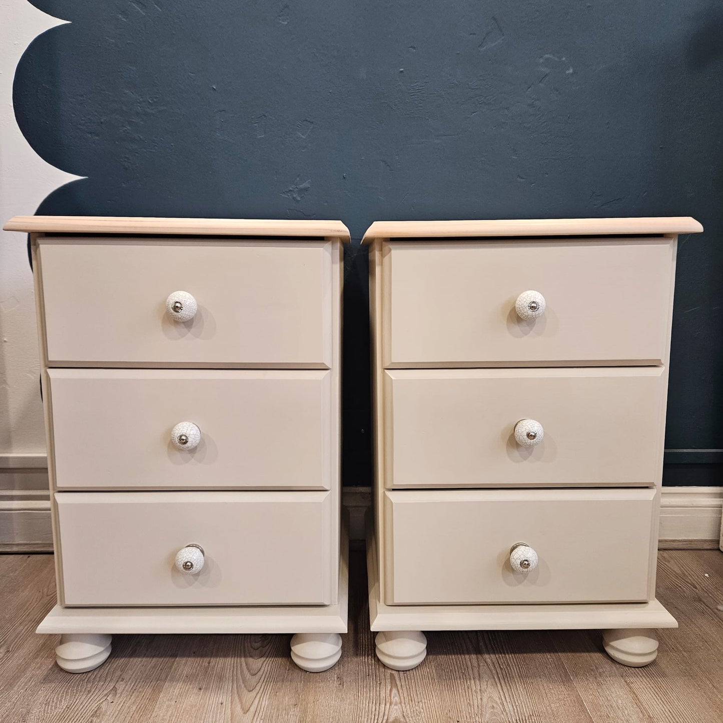 Pair of Pine bedside tables in Frenchic ‘Stone Rosie’