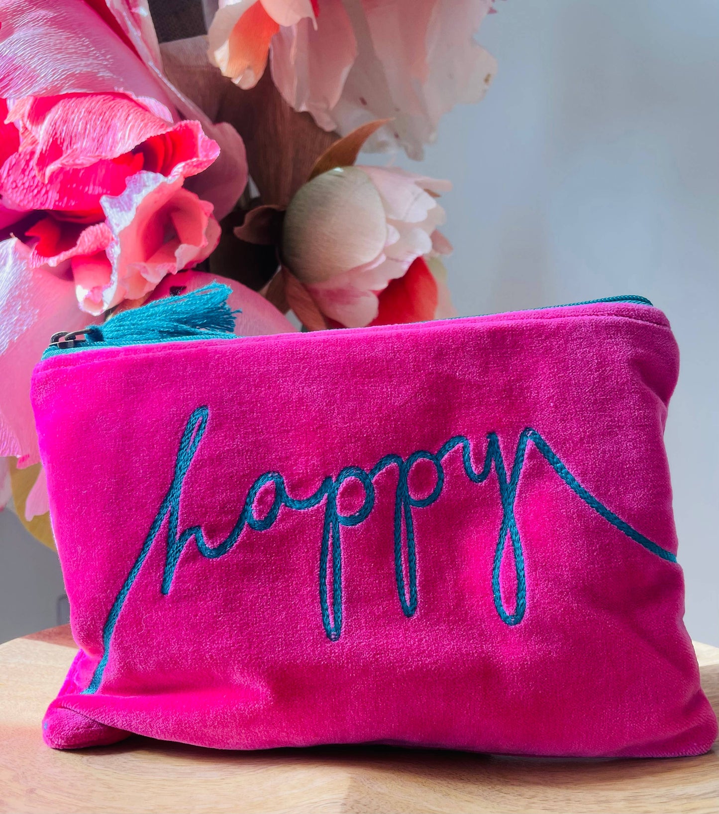 Velvet Happy Pouch - Pink & Aqua