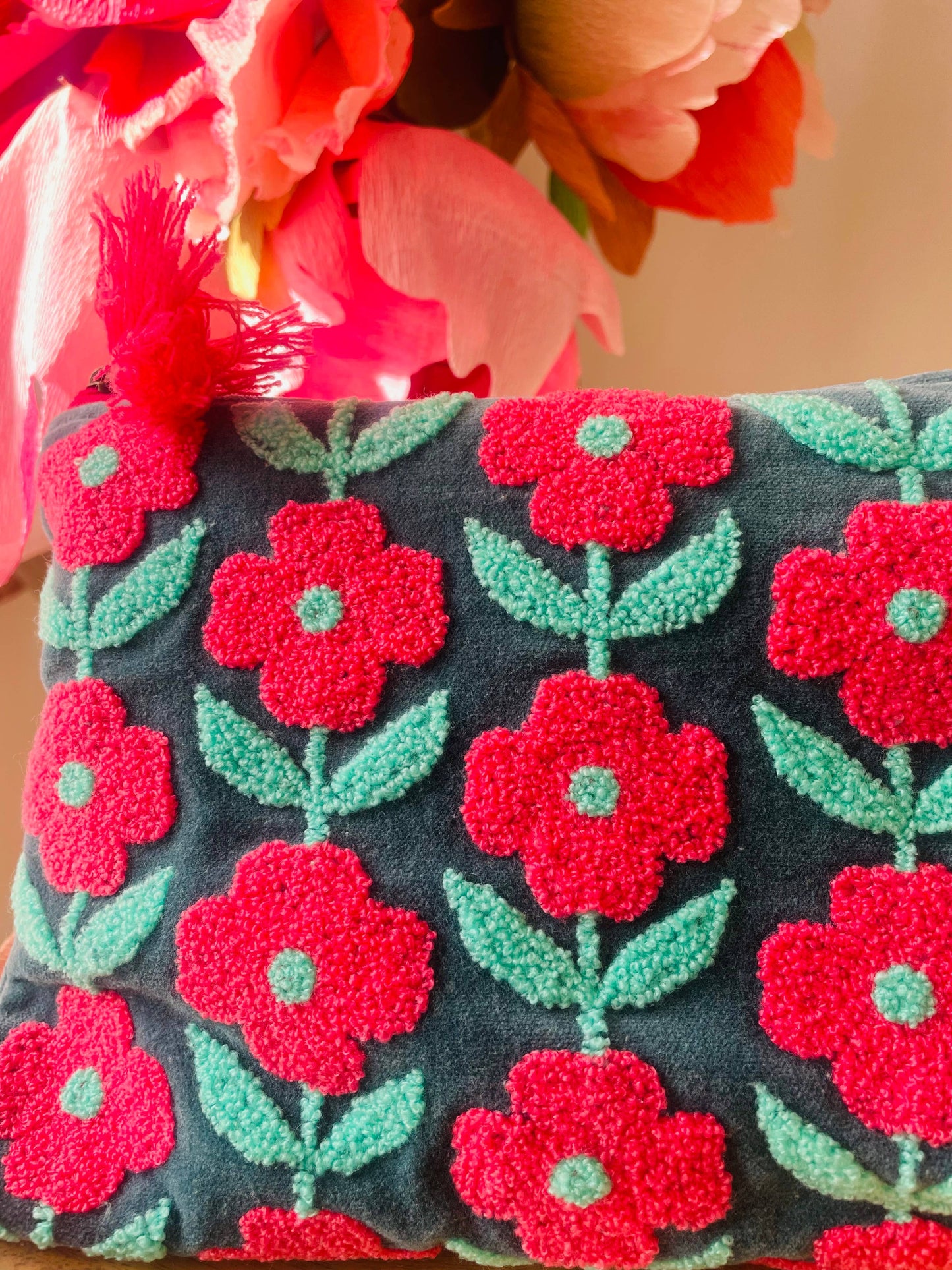 Rambling Flower Pouch -  Pink/Aqua