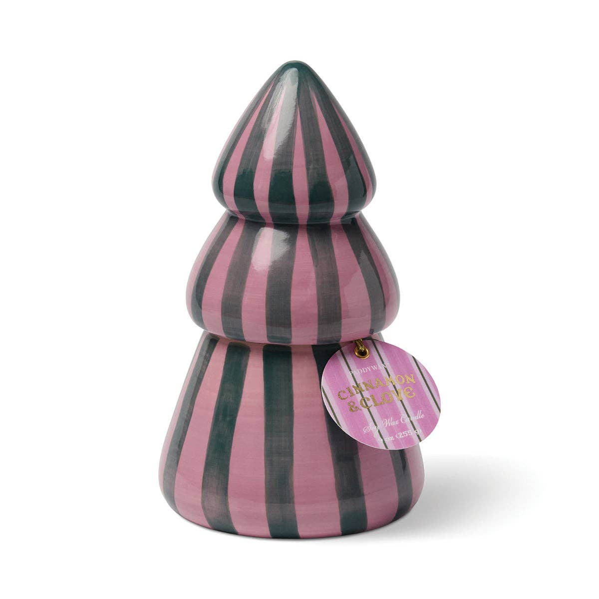 Paddywax Cabana Christmas 9oz/255g Pink/Green Ceramic Tree Candle - Cinnamon & Clove