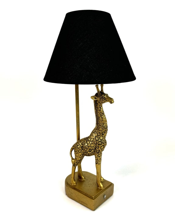 Antique Gold Giraffe Table Lamp w/ Black Shade