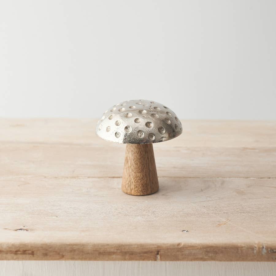 Metal & Mango Wood Mushroom, 10cm