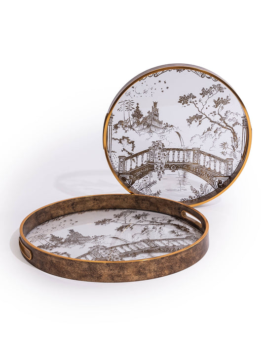 Dark Gold Oriental Garden Serving Trays