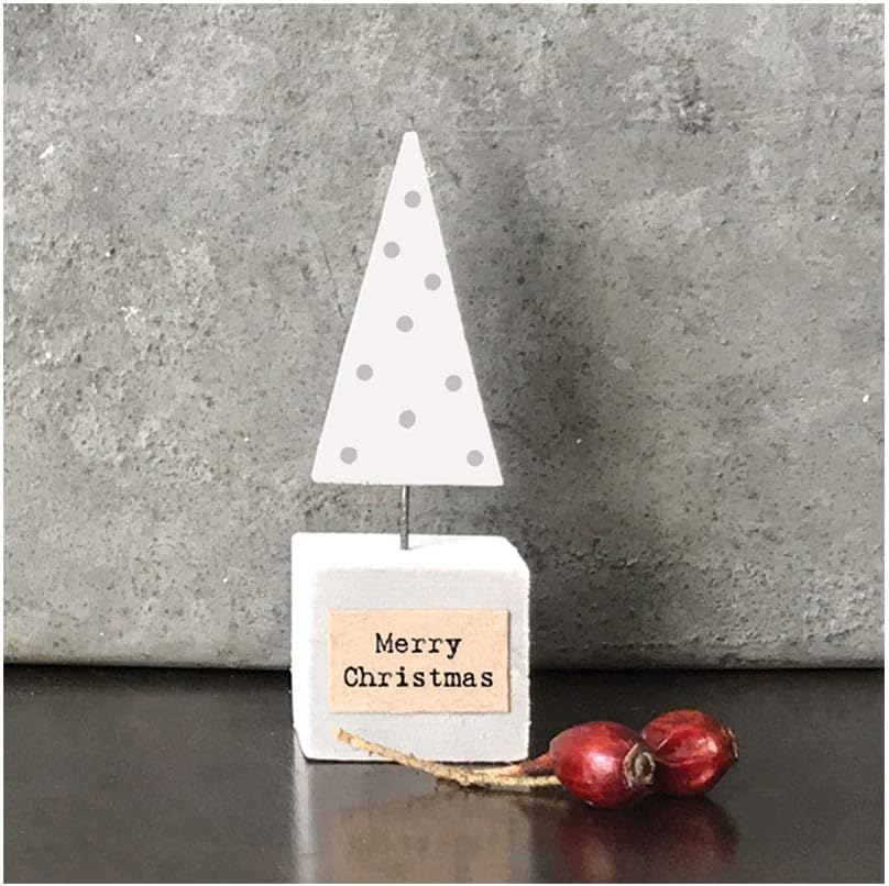 East of India Small Wood Scene Decoration - White Christmas Tree