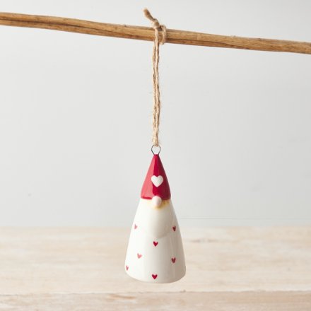 White Heart Gonk Hanging Ceramic Decoration