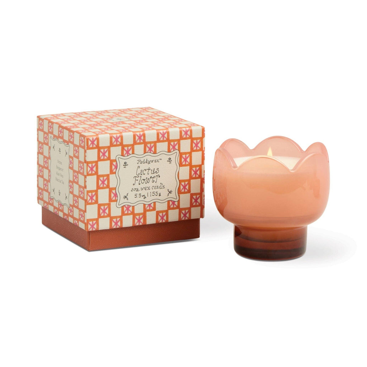 Tulip 5.5oz/155g Pink and Burnt Orange Glass Candle - Cactus Flower