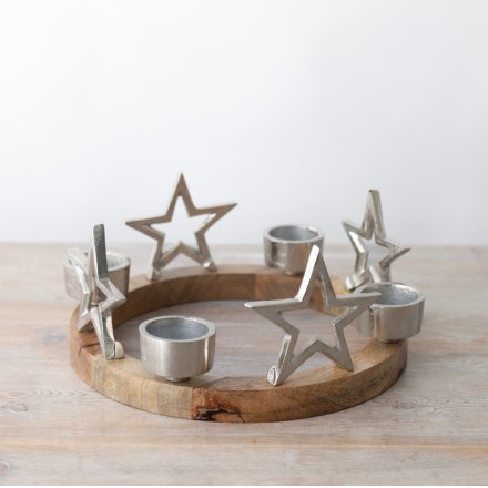 Wooden Ring with Star and Tea Light Holder